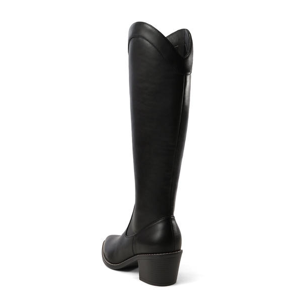 Montana Pointed Toe Knee High Boots - BLACK PU - 4